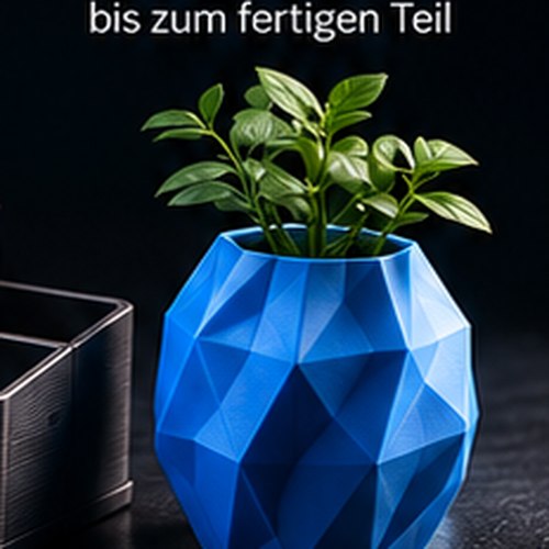 Blauer geometrischer Blumentopf aus 3D-Druck